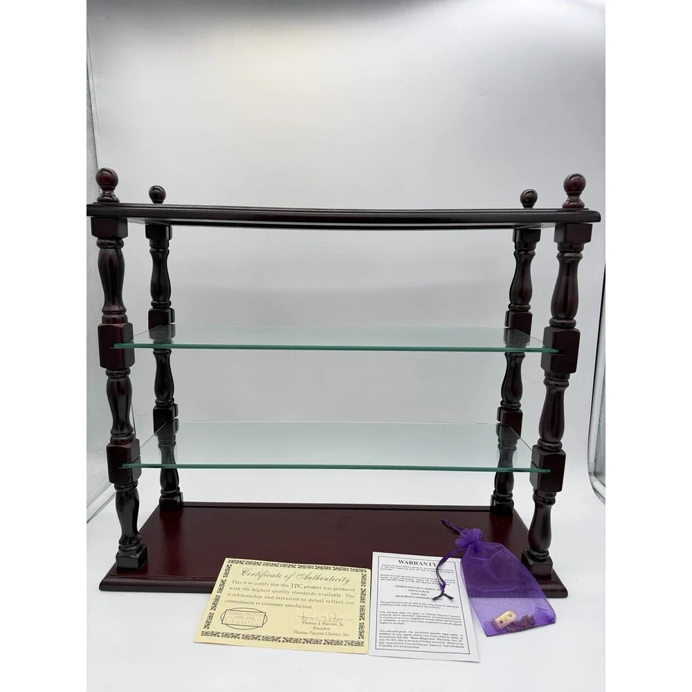 Vintage Thomas Pacconi Classics Wooden Mahogany Wall Shelf Glass Display
